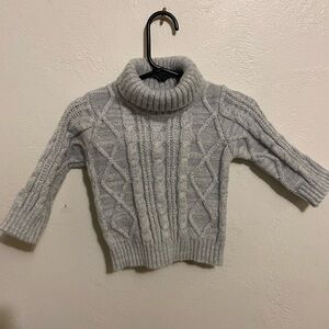 BABY Gray Cable Knit Turtleneck Sweater 3-6m